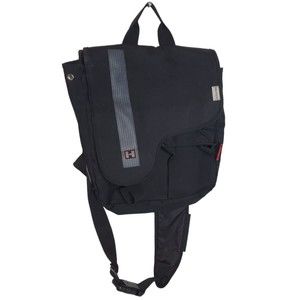 Tommy Hilfiger Shoulder Messenger Saddle Bag Zip Pocket Logo Travel Black GOOD